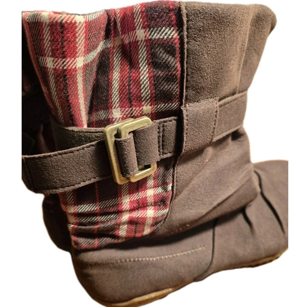 Patagonia Kula Plaid‎ Women's 10.5 Ankle Boots Suede Espresso Buckle Zip Rare